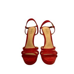 NWT Schutz Red Strappy Leather Suede Women’s Heels Shoes Size 9